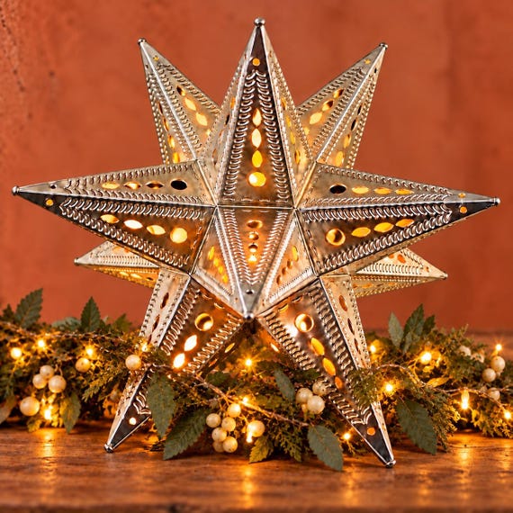Mexican Estrella Luminaria, Moravian Tin Star Christmas Tree Topper, Xmas Topper 9 inch or 12.5 inch