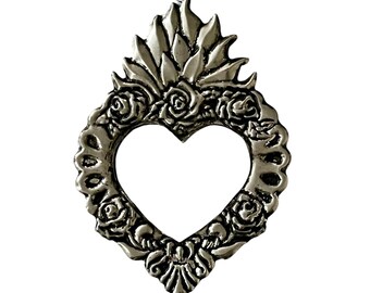 Sacred HEART MIRROR,  Mexican Punched Tin Corazon 8”H