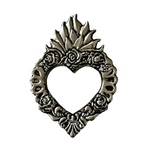 SACRED HEART MIRROR: Mexican Punched Tin Corazon Ornament