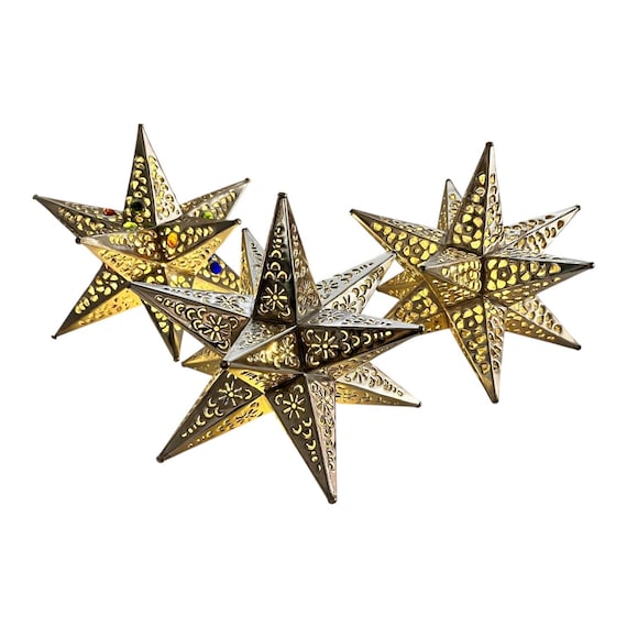 Moravian Tin Star Christmas Tree Topper: Mexican Estrella Luminaria, Xmas Topper, 8”