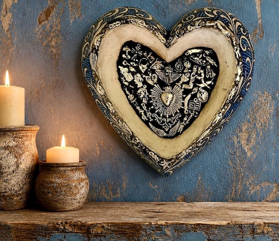 Mexican MILAGROS HEART, Sacred Heart ExVotos Corazon