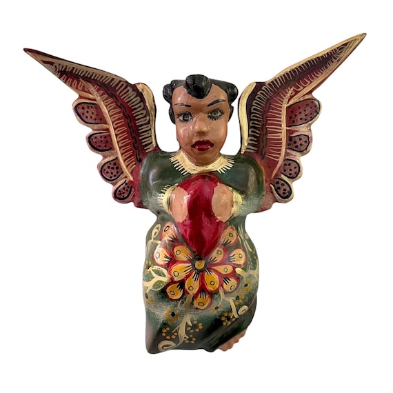 Mexican ANGEL, Full Body Hanging Carved Wood Angel, Guerrero Carving