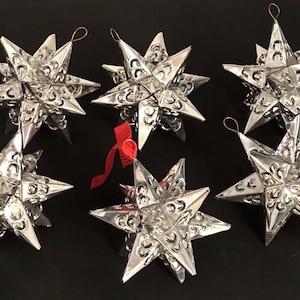 Mexican TIN STARS SET Moravian Stars, Mexico Star Christmas Ornaments, Wedding Favors, Silver Finish