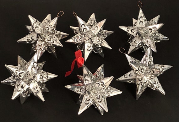 Mexican TIN STARS SET Moravian Stars, Mexico Star Christmas Ornaments, Wedding Favors, Silver Finish