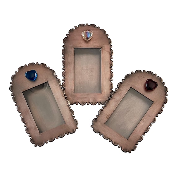 Mexican Tin NICHO,  Shadowbox Frame with/without Glass Heart Magnet