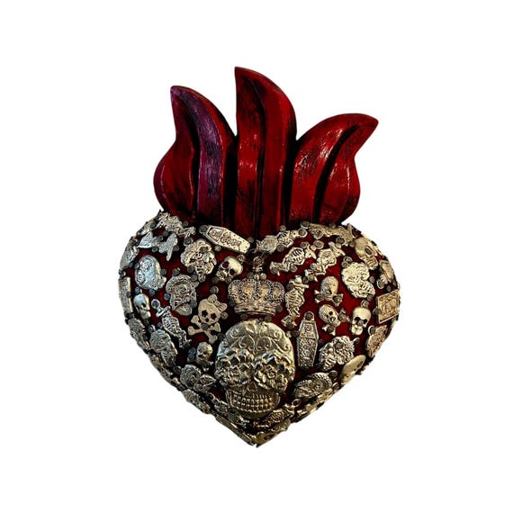 Day of the Dead MILAGROS HEART, Sugar Skull Corazon, Dia de los Muertos