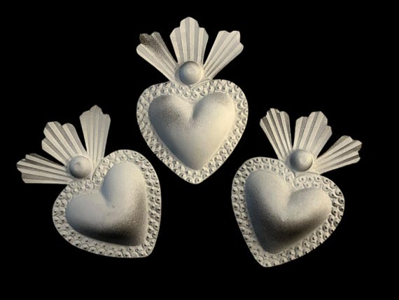 DIY Craft Hearts SET, Unpainted TIN Sacred Hearts, Mexican Corazons