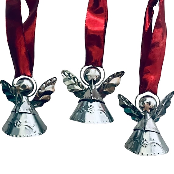 ANGEL ORNAMENTS w STAR Set Mexican Christmas, Party Favors, Wedding Favors, Mexico Punched Tin Xmas Angels