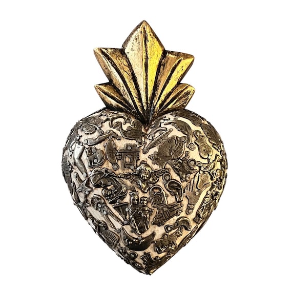 Mexican Milagros Sacred HEART, ExVotos Corazon   7 1/2"H