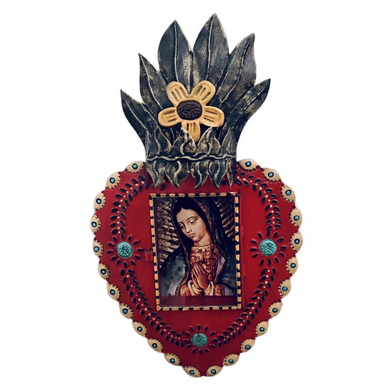 Sacred Heart Frame Punched Tin Heart VIRGIN GUADALUPE Nicho Etsy