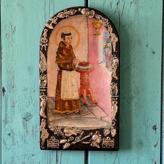 Small SANTO Nicho with Milagros, Mexican ExVotos Batea