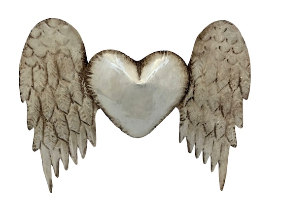 WINGED HEART, Mexican Corazon, Punched Tin Heart with Wings