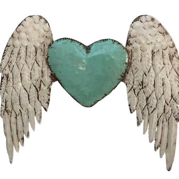 WINGED HEART, Mexican Corazon, Punched Tin Heart with Wings, LARGE