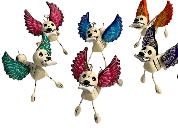 ANGEL DOG with Wings & Halo, Day of the Dead Dog with BONE, Altar Ofrenda Decoration, Mexican Pottery