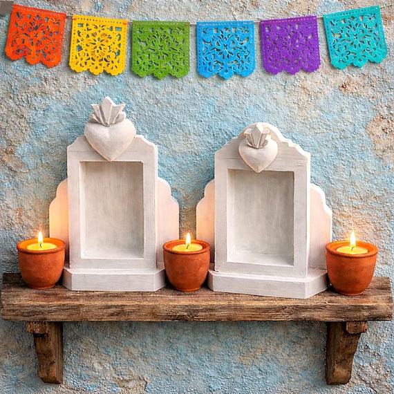 Wood NICHO with Sacred Heart, Ofrenda Display ALTAR, DIY Craft Frame 11”H