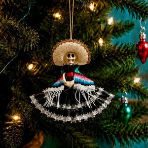 Day of the Dead CATRINA Ornaments Magnets, Set (4) CORN HUSK Mexican Christmas Decorations Party Favors