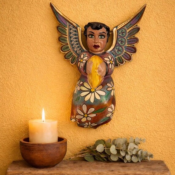 Mexican ANGEL, Full Body Hanging Carved Wood Angel, Guerrero Carving