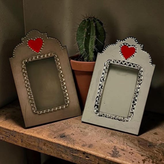 Mexican Tin Heart Nicho Frame, Shadowbox, Small 5 1/2”H