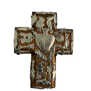 Mexican MILAGROS CROSS, Cross with Charms, ExVotos