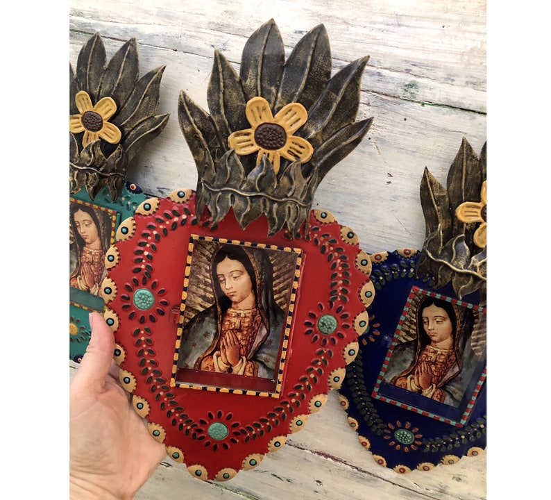 Sacred Heart Frame Punched Tin Heart VIRGIN GUADALUPE Nicho Etsy