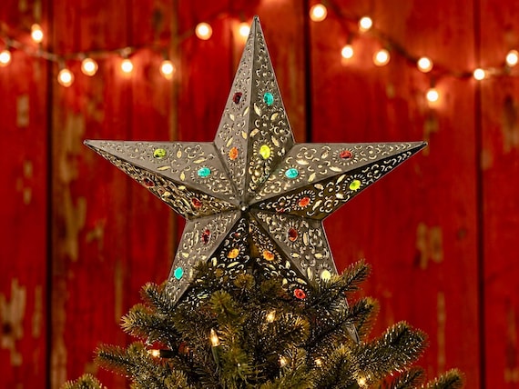 Mexican STAR Christmas Tree TOPPER, Xmas Tin Star, Estrella Luminaria Large 15”
