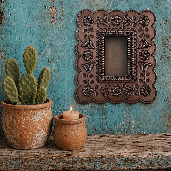 Mexican Tin NICHO,  Shadowbox Frame, Silver or Oxidized 7 1/2”H