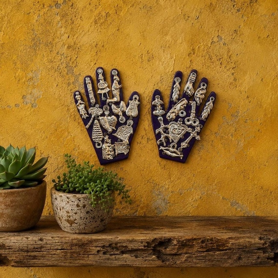 MILAGROS HANDS Set (2), Pair Mini ExVotos Healing Hands 3 1/2”H