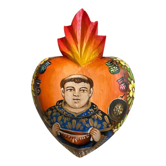 SAN PASQUAL Heart, Mexican Retablo Santo Corazon, Patron Saint of Cooks/Kitchens LARGE 12"