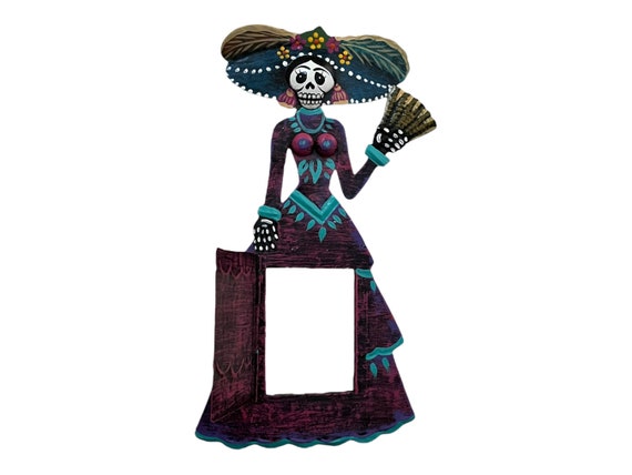 Day of the Dead CATRINA MIRROR, Mexican Punched Tin, Stand or Hang 12”H