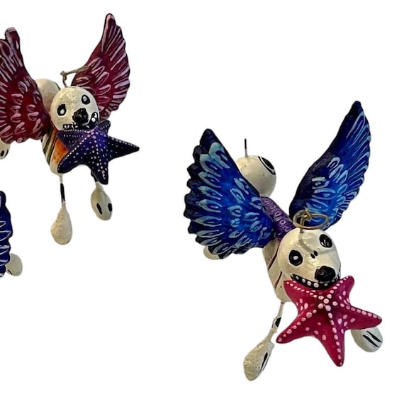 Day of the Dead ANGEL DOG with Wings & Halo, Altar Ofrenda Decoration, Mexican Pottery