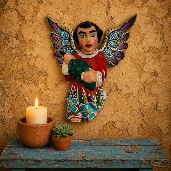 Mexican ANGEL, Full Body Hanging Carved Wood Angel