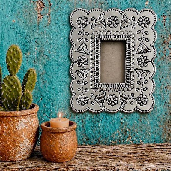 Mexican Tin NICHO,  Shadowbox Frame, Silver or Oxidized