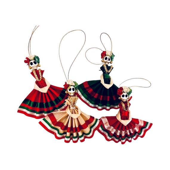 FRIDA Catrina Ornaments/Magnets SET (4) Day of the Dead Mexican Christmas Decorations, Party Favors