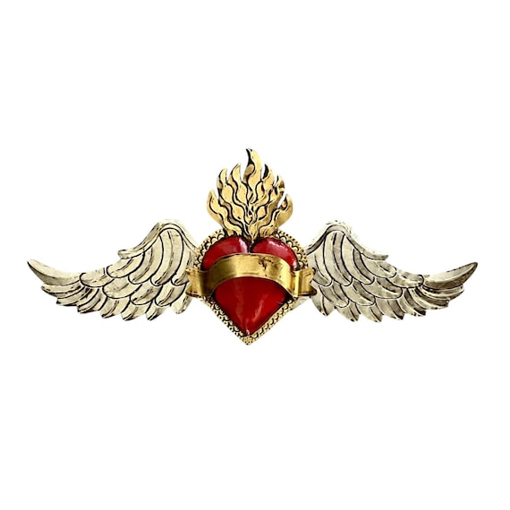 HEART with WINGS, Tin Winged Heart, Mexican Corazon LARGE 26”