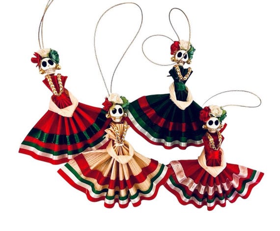 FRIDA Catrina Ornaments/Magnets SET (4) Day of the Dead Mexican Christmas Decorations, Party Favors