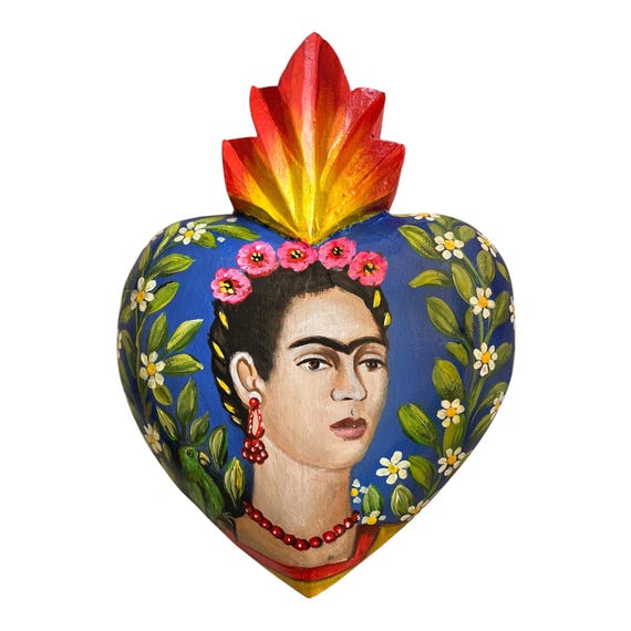 FRIDA Heart, Mexican Retablo Corazon, LARGE