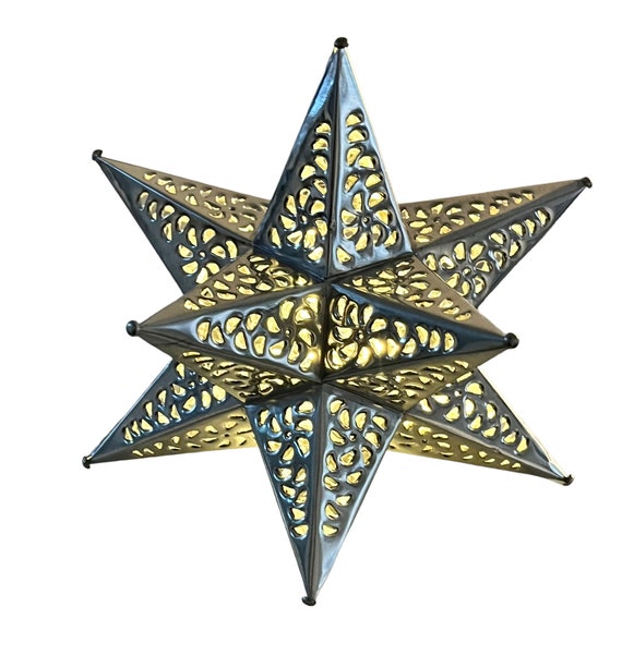 Moravian TIN STAR, Christmas Tree TOPPER Xmas Star, Star Luminaria, Mexican Tin Estrella, Flat Bottom Star