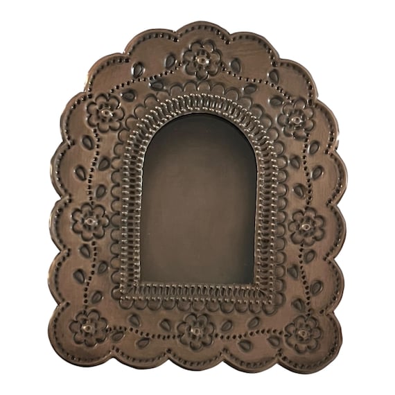 Mexican Tin NICHO, Arched Shadowbox Frame, Silver or Oxidized 7 1/2"H