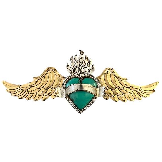 HEART with WINGS, Tin Winged Heart, Mexican Corazon LARGE 26”