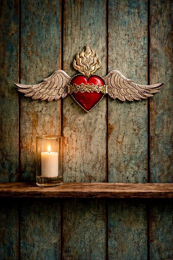 HEART with WINGS, Tin Winged Heart, Mexican Corazon LARGE 26”