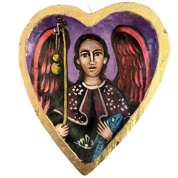 Small Wood Heart Ornament, Mexican Corazon, San Raphael