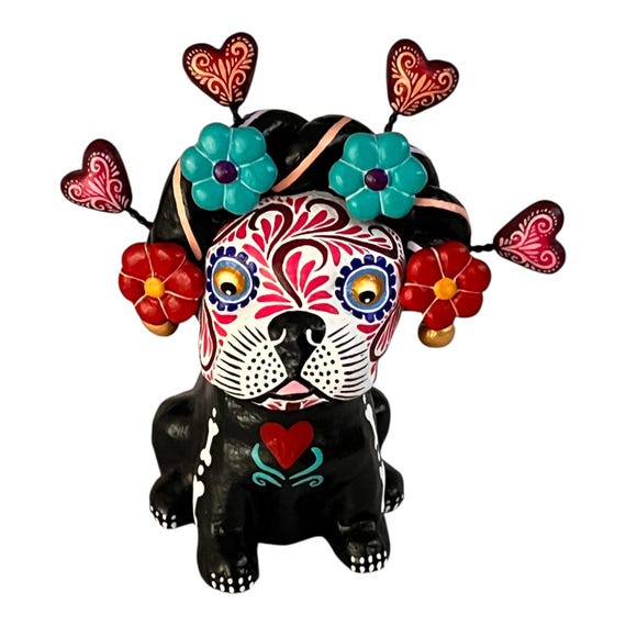 Day of the Dead Dog, Altar Ofrenda Decoration, Mexican Pottery Puebla, Skeleton Puppy