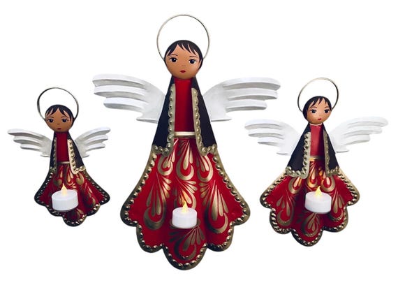 TIN ANGEL Tealight Candle Holder, Mexican Christmas