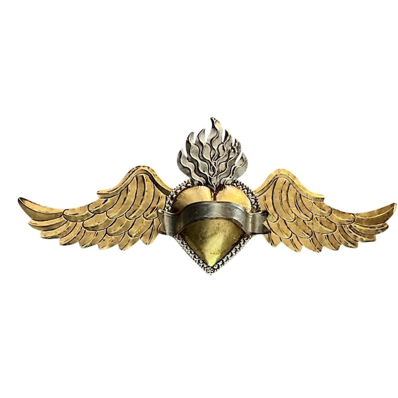 HEART with WINGS, Tin Winged Heart, Mexican Corazon LARGE 26”