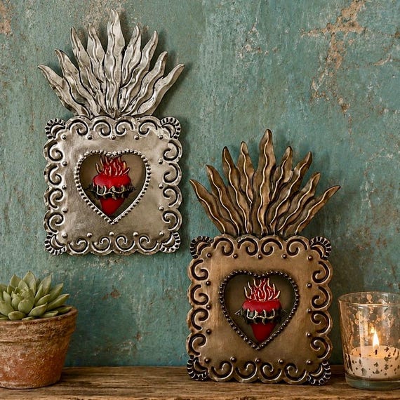 Mexican Tin Shadowbox Nicho w SACRED HEART Magnet