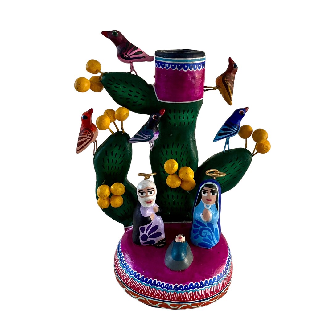 NATIVITY Candlestick, CACTUS Tree of Life Nativity, Mexican Pottery
