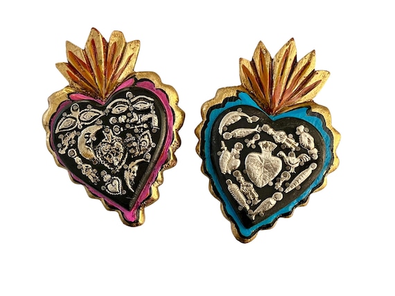 Milagros Sacred Heart, Mexican ExVotos Corazon 6”H