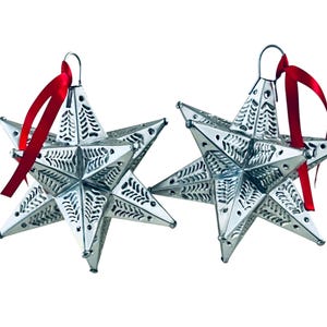 Mexican TIN STARS Set (2)  Moravian Stars, Estrellas LG Ornaments 7”H