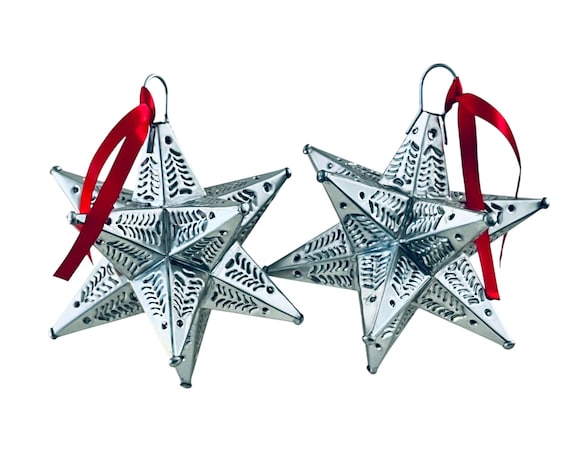 Mexican TIN STARS Set (2) Moravian Stars, Mexico Estrellas 7”H