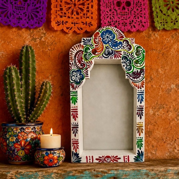 Hand Painted Wood NICHO Ofrenda Display ALTAR, DIY Frame 14”H